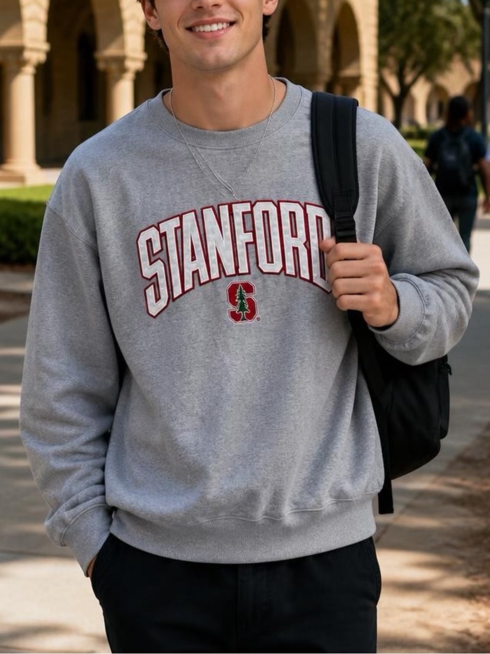 Champion Elite Stanford Grey Crewneck Sweatshirt with Red Logo